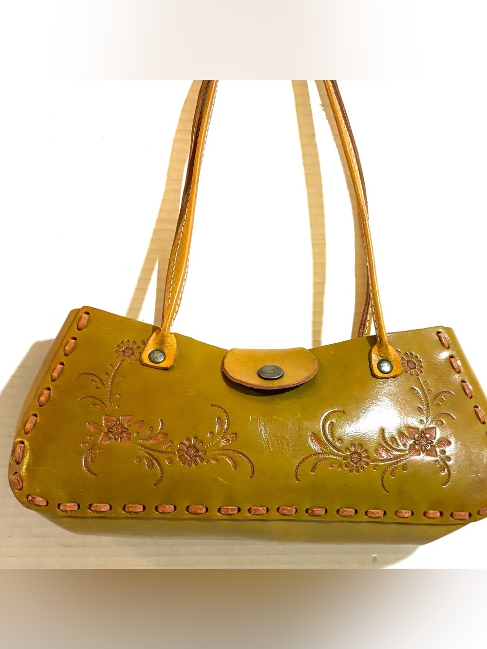 Women's Olive Green Embossed Leather Shoulder Bag